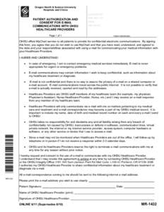 Oregon Health & Science University Hospitals and Clinics ACCOUNT NO. PATIENT AUTHORIZATION AND CONSENT FOR E-MAIL