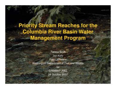 Priority Stream Reaches for the Columbia River Basin Water Management Program