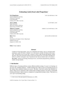 Journal of Machine Learning Research2374  Submitted 8/08; Revised 7/09; PublishedEstimating Labels from Label Proportions∗ Novi Quadrianto