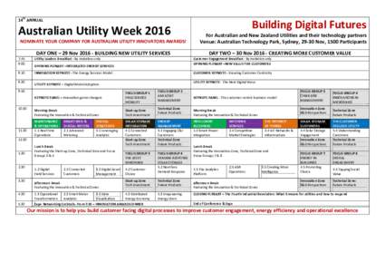 th  14 ANNUAL Australian Utility Week 2016 NOMINATE YOUR COMPANY FOR AUSTRALIAN UTILITY INNOVATORS AWARDS!