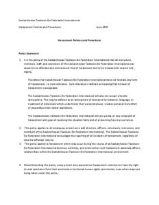 Saskatchewan Taekwon-Do Federation International Harassment Policies and Procedures