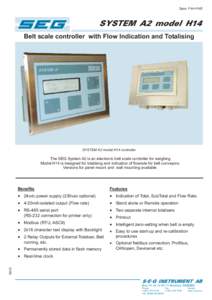 Spec. F44-H14E  SYSTEM A2 model H14 Belt scale controller with Flow Indication and Totalising  SYSTEM A2 model H14 controller