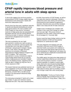 CPAP rapidly improves blood pressure and arterial tone in adults with sleep apnea