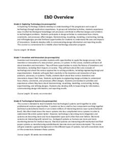 EbD Overview Grade 6: Exploring Technology (no prerequisite) In Exploring Technology students develop an understanding of the progression and scope of technology through exploratory experiences. In group and individual a