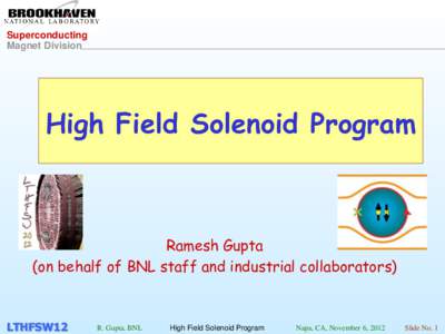 Superconducting Magnet Division High Field Solenoid Program  Ramesh Gupta