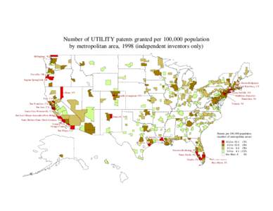 Number of UTILITY patents granted per 100,000 population by metropolitan area, 1998 (independent inventors only) Bellingham, WA Bellingham, WA WA