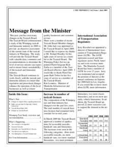 1 THE TRIPSHEET, Vol.9, Issue 1 June[removed]Message from the Minister This past year has seen many changes at the Taxicab Board. The Taxicab Board commissioned