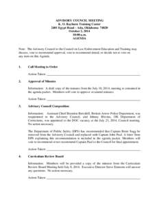 ADVISORY COUNCIL MEETING K. O. Rayburn Training Center 2401 Egypt Road – Ada, Oklahoma[removed]October 2, [removed]:00 a.m. AGENDA