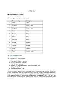 ANNEXE 6 LIST OF CONSULTATIONS The following communities were interviewed. 1.