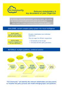 Relevant stakeholders & key documents at your fingertips My priority: reinventing government using new media AND cuttingedge decision-support tools to create better sets of options. Robert Madelin, European Commission Di