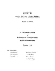 REPORT TO UTAH STATE LEGISLATURE Report No[removed]A Performance Audit of