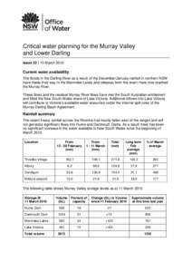 Critical water planning for the Murrumbidgee Valley: Issue 31 | 15 January 2010