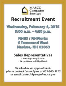 MASCO Contractor Services Recruitment Event Wednesday, February 4, 2015