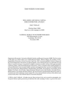 NBER WORKING PAPER SERIES  WELL-BEING AND SOCIAL CAPITAL: DOES SUICIDE POSE A PUZZLE? John F. Helliwell Working Paper 10896