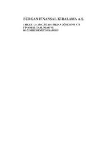 BURGAN FİNANSAL KİRALAMA A.Ş. 1 OCAK -31 ARALIK 2014 HESAP DÖNEMİNE AİT FİNANSAL TABLOLAR VE BAĞIMSIZ DENETİM RAPORU  Ey