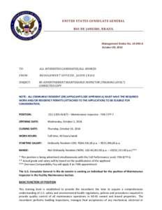 UNITED STATES CONSULATE GENERAL RIO DE JANEIRO, BRAZIL Management Notice No[removed]A October 09, 2014