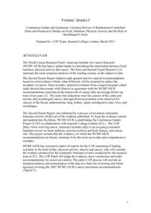 Protocol Version 2 Continuous Update and Systematic Literature Review of Randomised Controlled Trials and Prospective Studies on Food, Nutrition, Physical Activity and the Risk of Oesophageal Cancer. Prepared by: CUP Tea