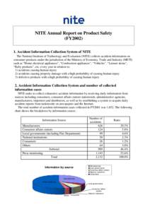NITE Annual Report on Product Safety (FY2002) 1. Accident Information Collection System of NITE The National Institute of Technology and Evaluation (NITE) collects accident information on consumer products under the juri