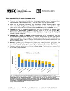 Doing Business 2014 Fact Sheet: Sub-Saharan Africa • Thirty-one of 47 economies in Sub-Saharan Africa implemented at least one regulatory reform making it easier to do business from June 2, 2012, to June 1, 2013—66 r