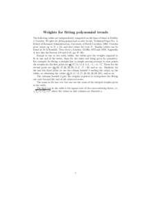 Weights for fitting polynomial trends The following tables are independently computed on the lines of those in Dudley J. Cowden, Weights for fitting polynomial secular trends, Technical Paper No. 4, School of Business Ad