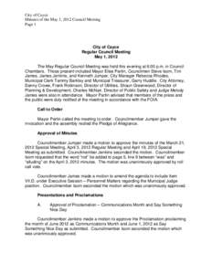 City of Cayce Minutes of the May 1, 2012 Council Meeting Page 1 City of Cayce Regular Council Meeting