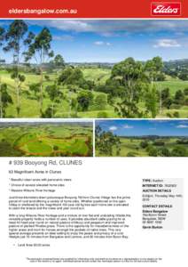 eldersbangalow.com.au  # 939 Booyong Rd, CLUNES 63 Magnificent Acres in Clunes * Beautiful clean acres with panoramic views