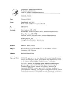 Briefing Materials for the March 3, 2014 Meeting of the Pediatric Advisory Committee
