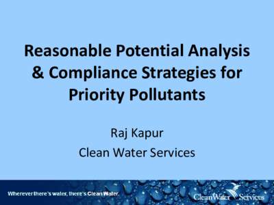 Reasonable Potential Analysis & Compliance Strategies for Priority Pollutants Raj Kapur Clean Water Services