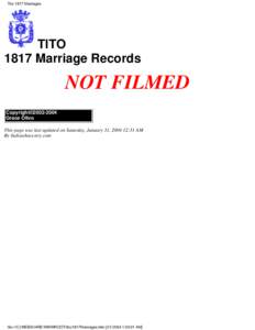 Tito 1817 Marriages  TITO 1817 Marriage Records  NOT FILMED