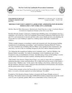 The New York City Landmarks Preservation Commission 1 Centre Street, 9th Floor North New York NY[removed]TEL: [removed]FAX: [removed]www.nyc.gov/landmarks