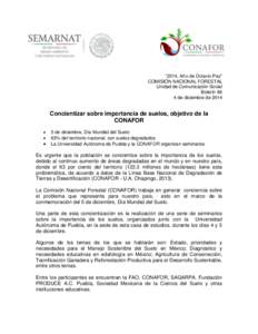 “2014, Año de Octavio Paz” COMISIÓN NACIONAL FORESTAL Unidad de Comunicación Social Boletín 86 4 de diciembre de 2014