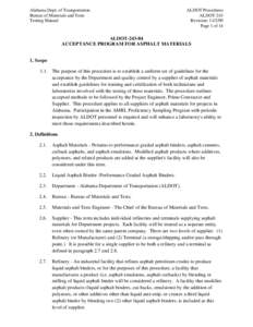 Road construction / American Association of State Highway and Transportation Officials / Asphalt / Building materials / Petroleum / Petroleum products / AMRL / Alabama Department of Transportation / Rheometer / Measurement / Transport / Construction