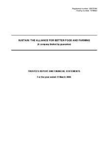 Registered number: [removed]Charity number: [removed]SUSTAIN: THE ALLIANCE FOR BETTER FOOD AND FARMING (A company limited by guarantee)