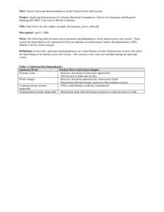 Title: Typical Upstream Interdependencies in the Nuclear Power Sub-System Project: Analyzing Infrastructures for Disaster-Resilient Communities, School of Community and Regional Planning (SCARP), University of British Co