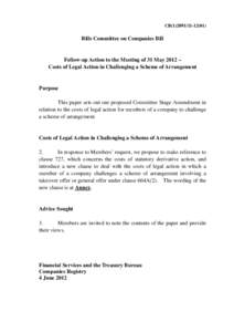 CB[removed])  Bills Committee on Companies Bill Follow-up Action to the Meeting of 31 May 2012 – Costs of Legal Action in Challenging a Scheme of Arrangement