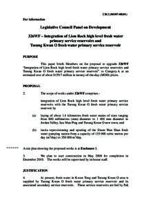 CB[removed])  For information Legislative Council Panel on Development 326WF – Integration of Lion Rock high level fresh water