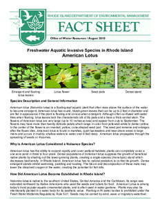RHODE ISLAND DEPARTMENT OF ENVIRONMENTAL MANAGEMENT  FACT SHEET Office of Water Resources / August[removed]Freshwater Aquatic Invasive Species in Rhode Island