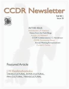 CCDR Newsletter Fall 2011 Issue 35 IN THIS ISSUE: Introduction | P. Vissicaro