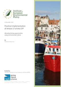 25 November[removed]Practical implementation of Article 17 of the CFP Allocating fishing opportunities using environmental criteria