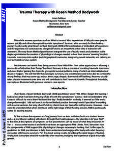 RMIJ...  Trauma Therapy with Rosen Method Bodywork Anais Salibian Rosen Method Bodywork Practitioner & Senior Teacher Rochester, New York