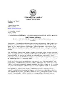 State of New Mexico Office of the Governor Susana Martinez Governor Contact: Enrique Knell[removed]