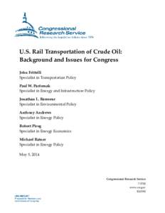 U.S. Rail Transportation of Crude Oil: Background and Issues for Congress