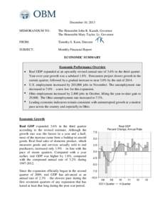 December 10, 2013 MEMORANDUM TO: The Honorable John R. Kasich, Governor The Honorable Mary Taylor, Lt. Governor