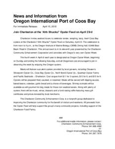 News and Information from  Oregon International Port of Coos Bay For Immediate Release:  April 15, 2015