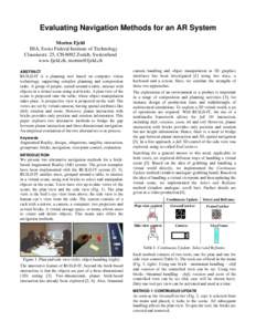 Evaluating Navigation Methods for an AR System Morten Fjeld IHA, Swiss Federal Institute of Technology