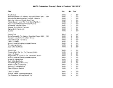 MCIGS Connection Quarterly Table of Contents