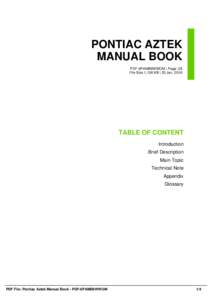 PONTIAC AZTEK MANUAL BOOK PDF-6PAMB6WWOM | Page: 28 File Size 1,136 KB | 25 Jan, 2016  TABLE OF CONTENT