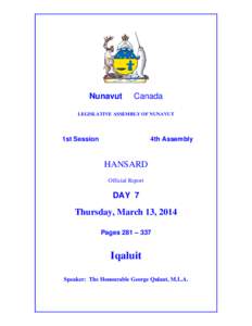 Nunavut  Canada LEGISLATIVE ASSEMBLY OF NUNAVUT