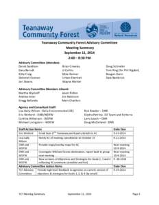 Teanaway Community Forest Advisory Committee Meeting Summary September 11, 2014 2:00 – 8:30 PM Advisory Committee Attendees: Derek Sandison