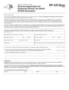 Department of Taxation and Finance  Renewal Application for Enhanced School Tax Relief (STAR) Exemption